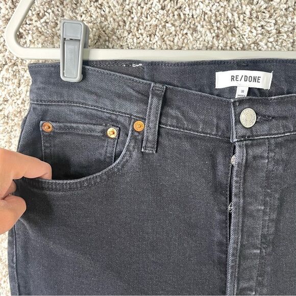 Re/Done Jeans Womens 30 90s High-Rise Black Denim Ankle Crop Frayed Raw Edge Hem - Picture 3 of 9